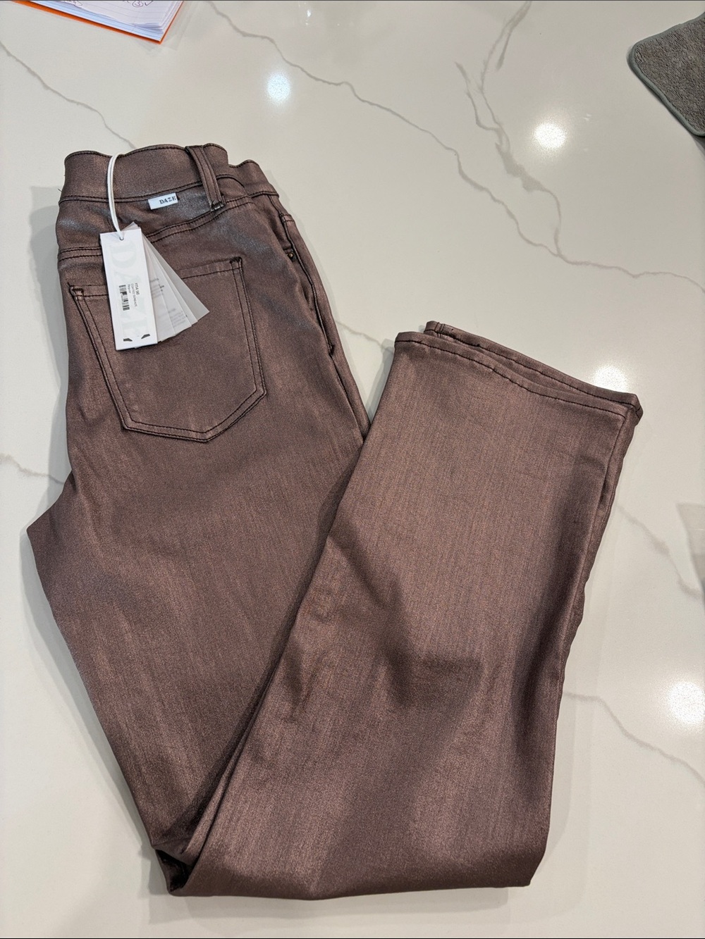 High-Rise Bootcut Pants in Brown by Unknown Brand